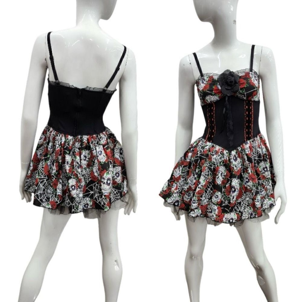 Lip Service Skulls & Roses Dress Up Costume Cosplay Mini Dress Size M